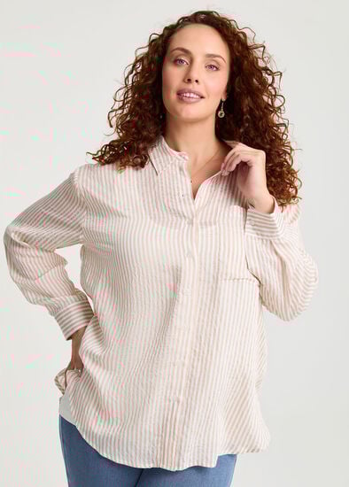 Plus Size Natural Relaxed Stripe Shirt