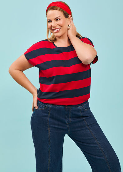 Plus Size Cotton Block Stripe T-shirt
