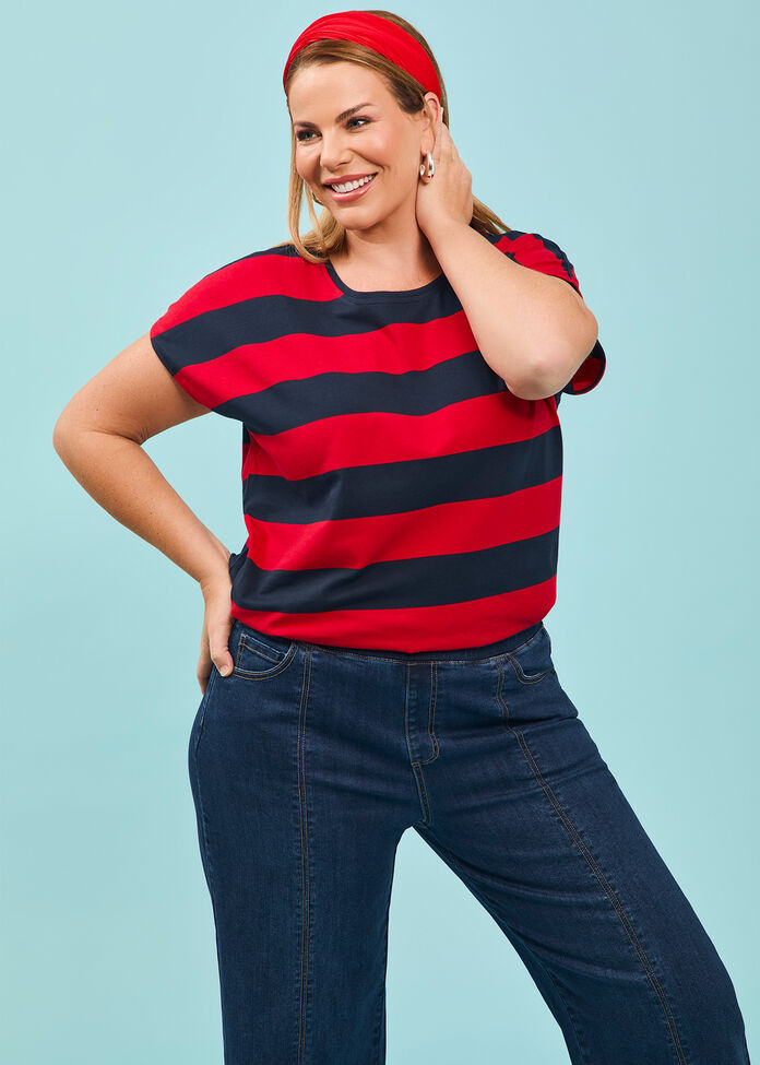 Cotton Block Stripe T-shirt, , hi-res