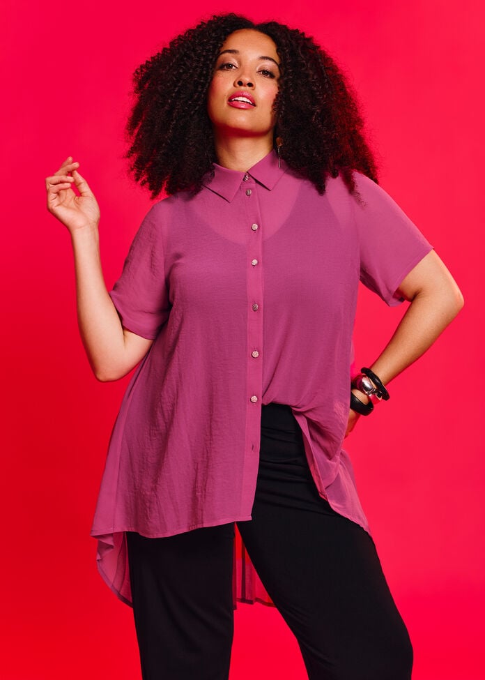 Chiffon Pleat Back Detail Shirt, , hi-res