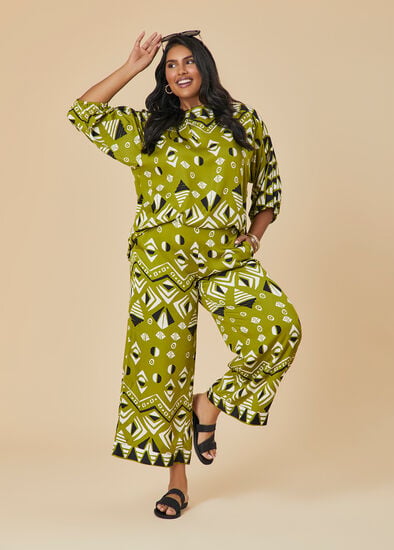 Plus Size Natural Aztec Print Pant