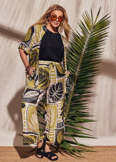 Plus Size Natural Palm Block Print Pant