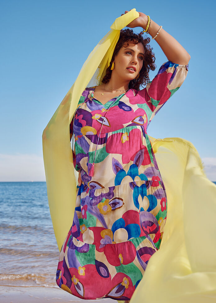 Shop Plus Size Natural Painted Floral Dress, Multi Taking Shape AU