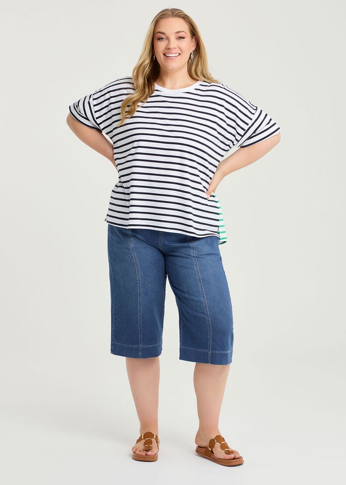 Cotton Two Tone Stripe T-shirt, , hi-res