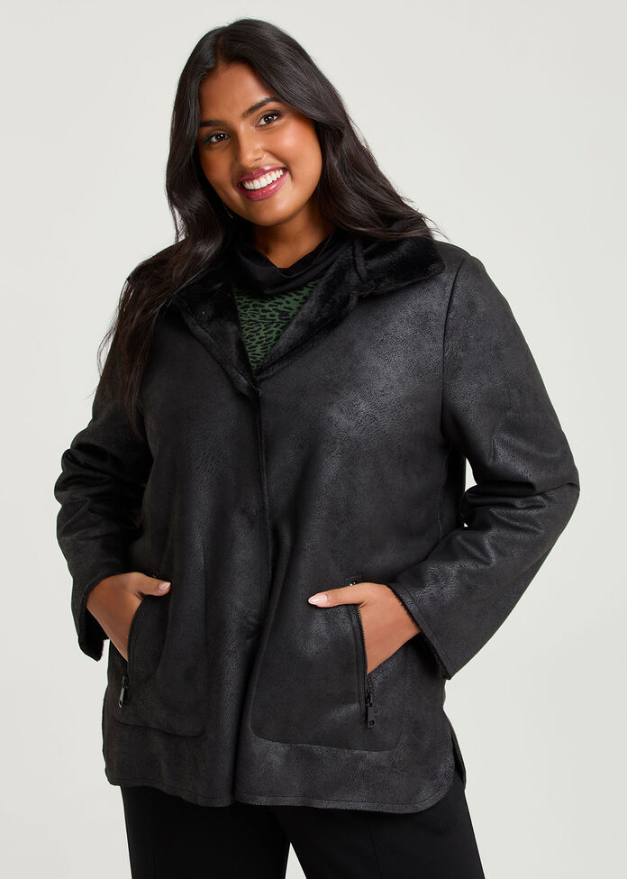 Reversible Faux Fur Shearling Jacket, , hi-res