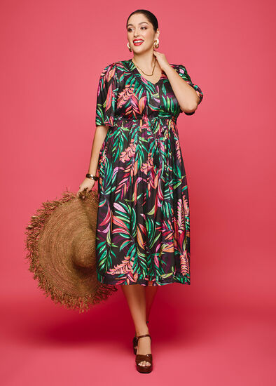 Plus Size Natural Abstract Palm Dress