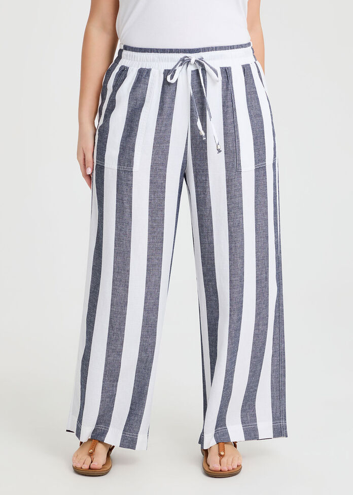 Lyocell Linen Stripe Wide Leg Pant, , hi-res