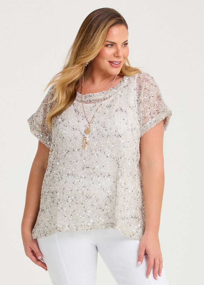 Mesh Sequin Kaya Overtop, , hi-res