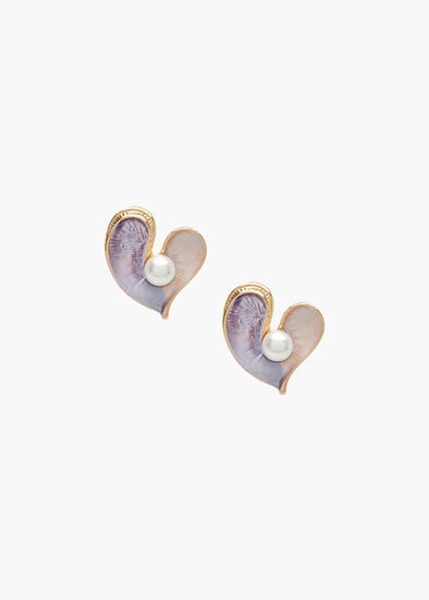 Plus Size Pearl Heart Enamel Earrings