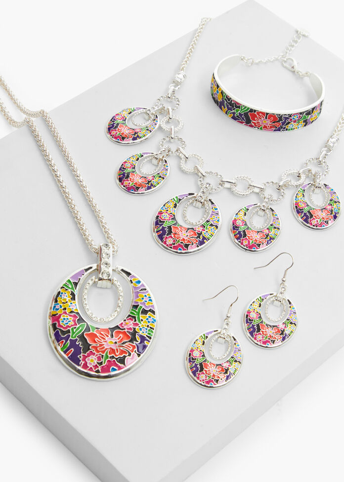 Enamel Floral Disc Earrings, , hi-res