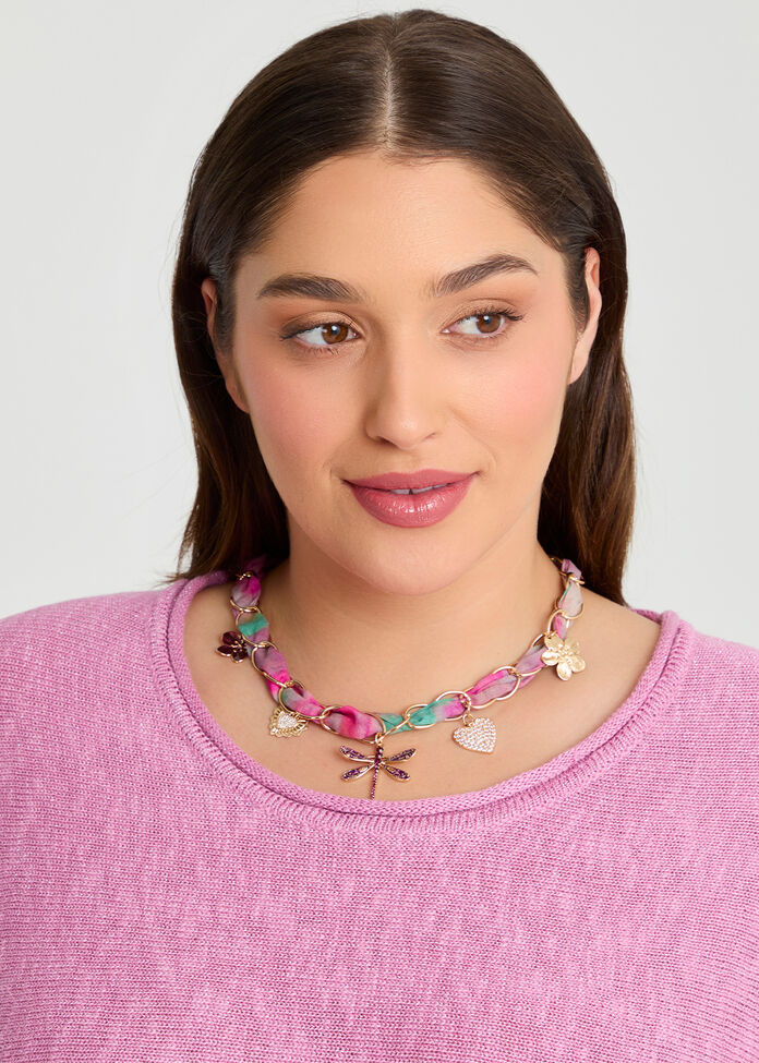 Fabric & Charms Dragonfly Necklace, , hi-res