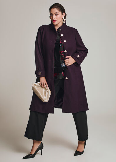 Plus Size Funnel Neck Melton Coat