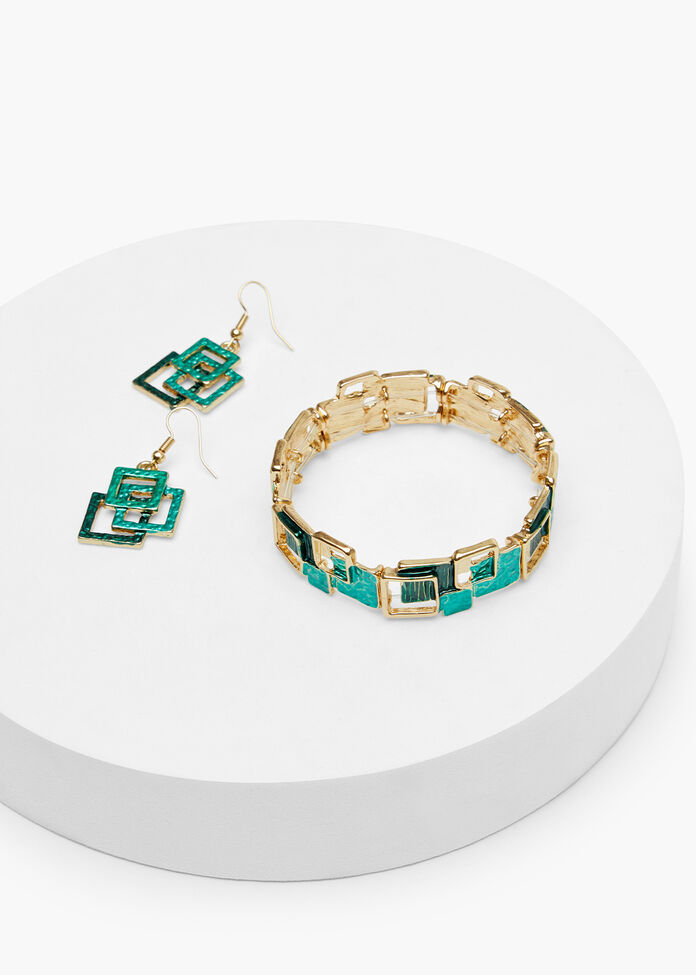Enamel Squares Bracelet, GREEN, hi-res