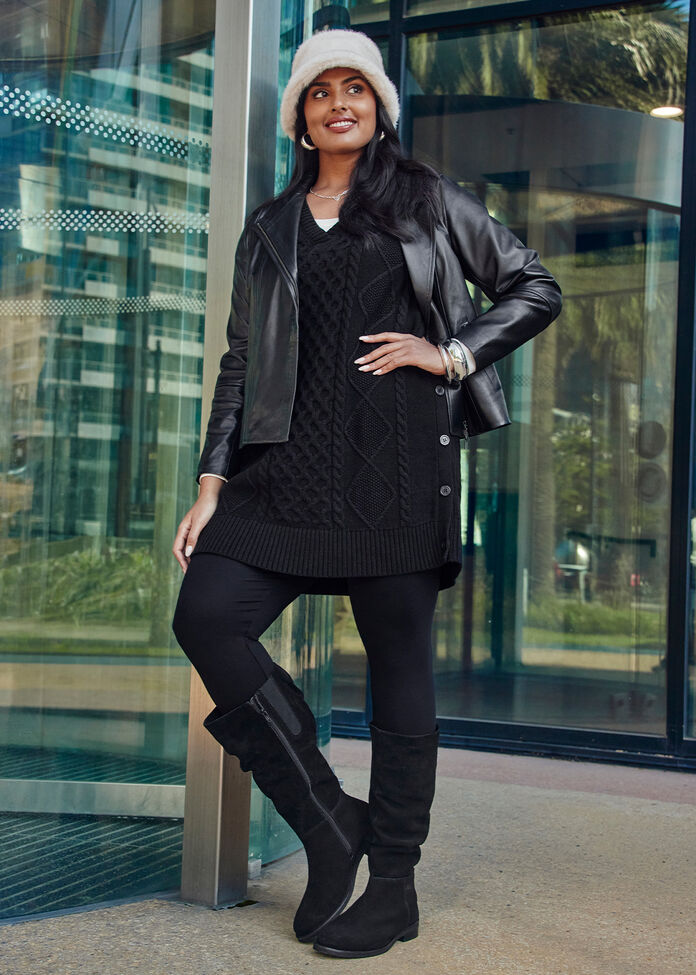 Cable Knit V-neck Button Tunic, , hi-res