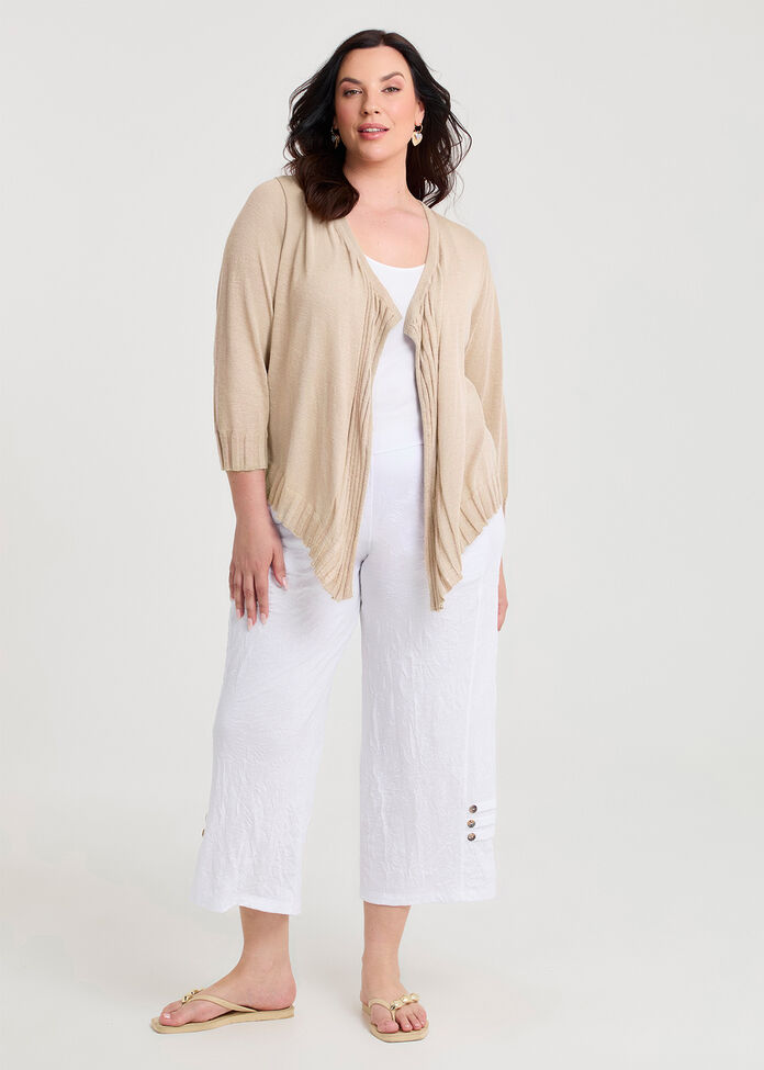 Drape Front Slub Knit Crop Cardigan, , hi-res