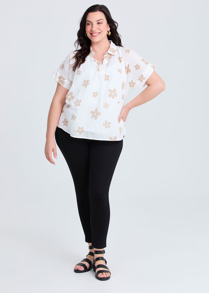 Cotton Foil Flower Print Top, , hi-res