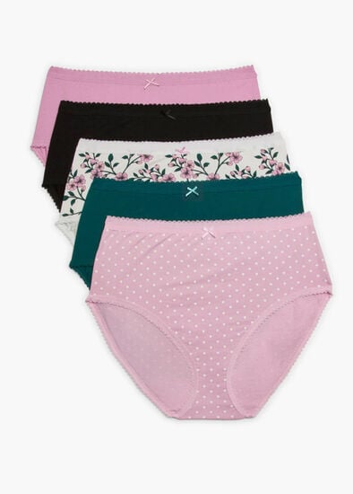 Plus Size 5 Pack Cotton Floral Spot Briefs