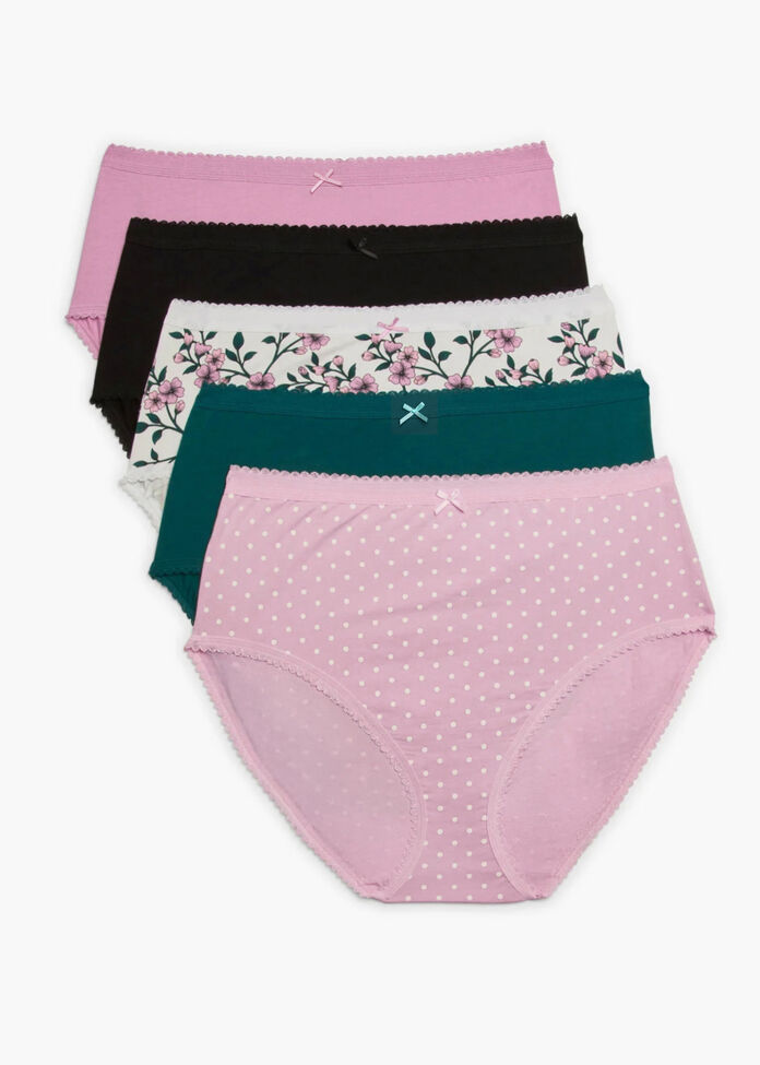 5 Pack Cotton Floral Spot Briefs, , hi-res