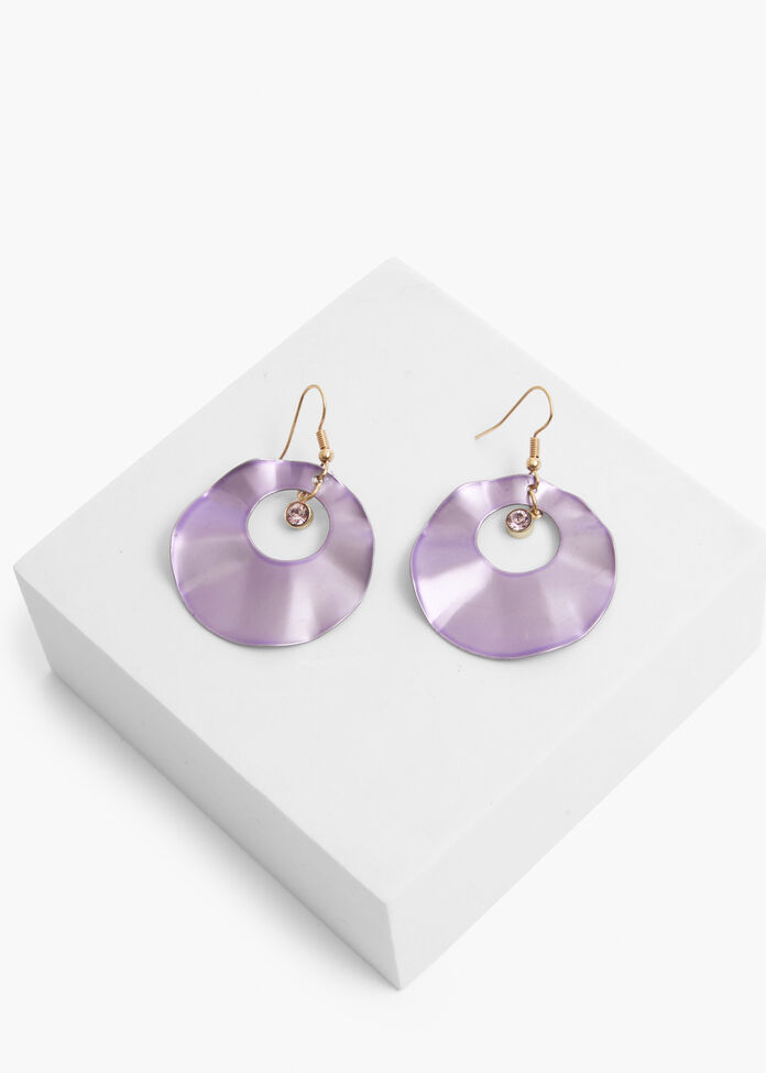Metallic Hoop Earrings, PURPLE, hi-res