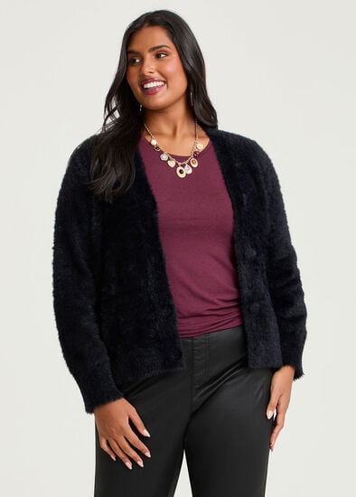 Plus Size Fluffy Knit Short Cardigan