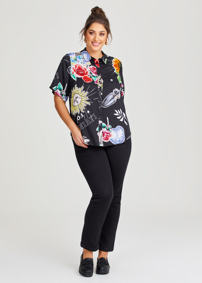 Natural Abstract Motif Shirt, , hi-res