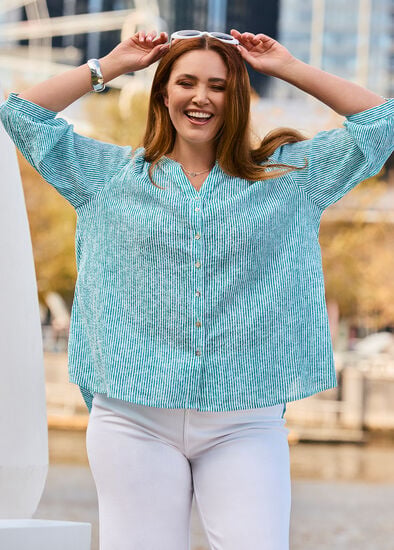 Plus Size Cotton Stripe Button Top