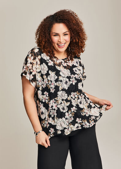 Plus Size Floral Lace Mesh Over Top