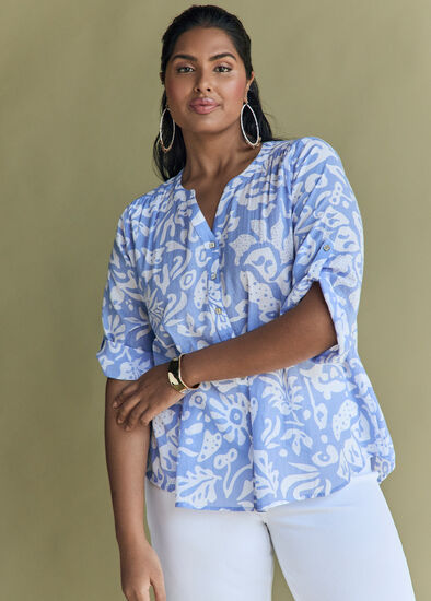 Plus Size Cotton Batik Print Top