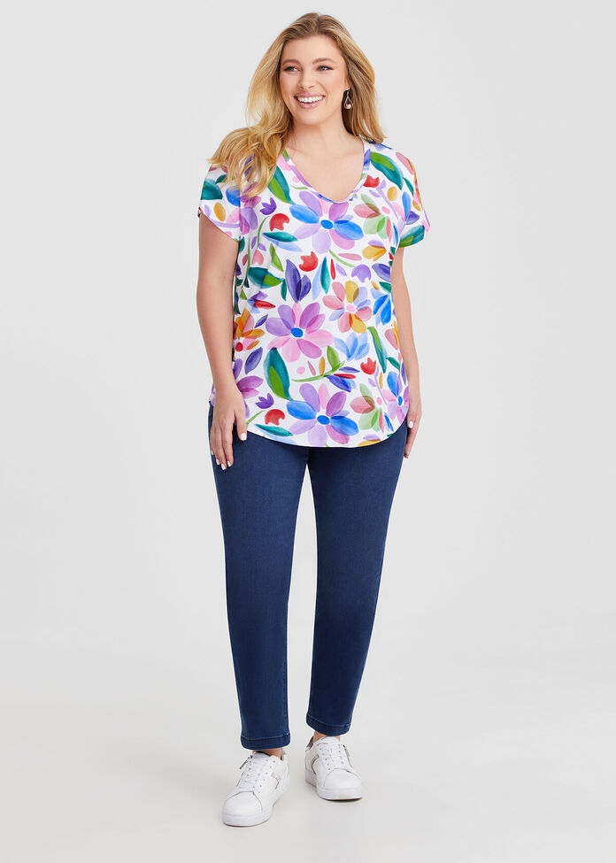 Cotton Washed Floral T-shirt, , hi-res