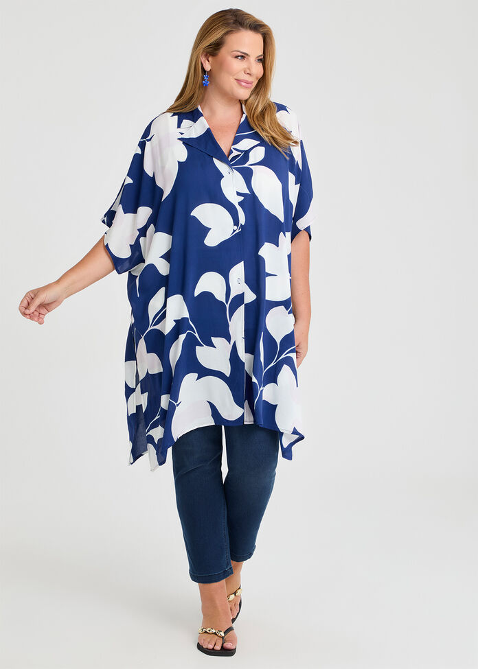 Abstract Shirt Poncho, , hi-res