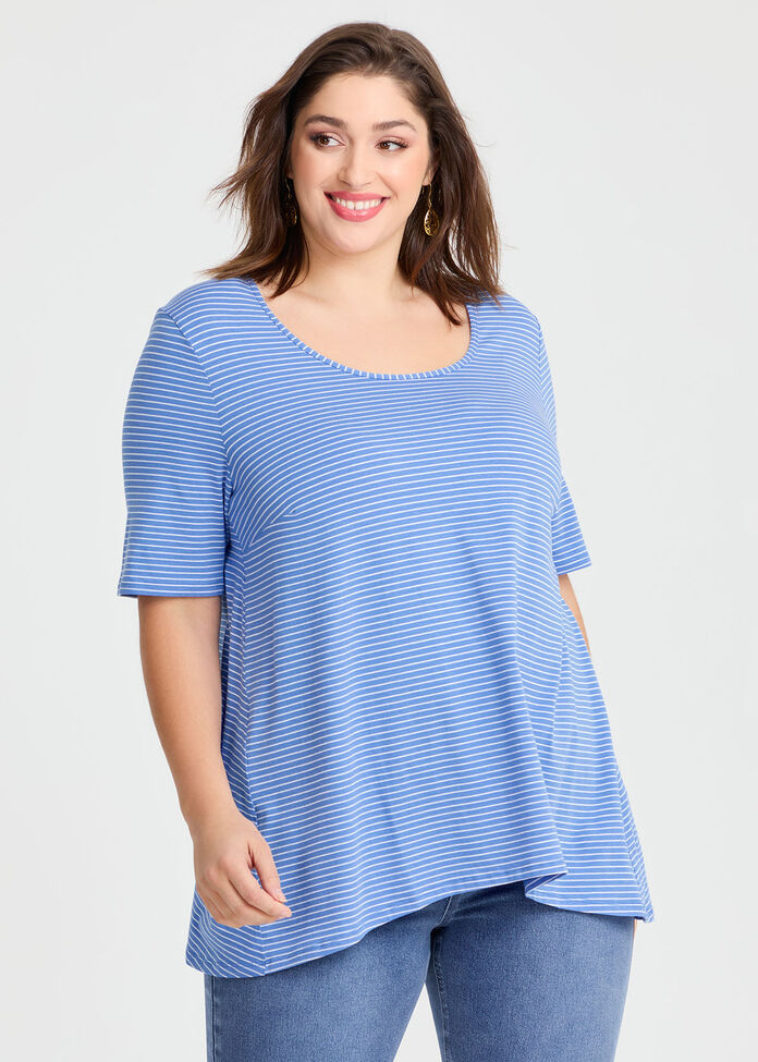 Scoop Neck Stripe T-shirt, , hi-res
