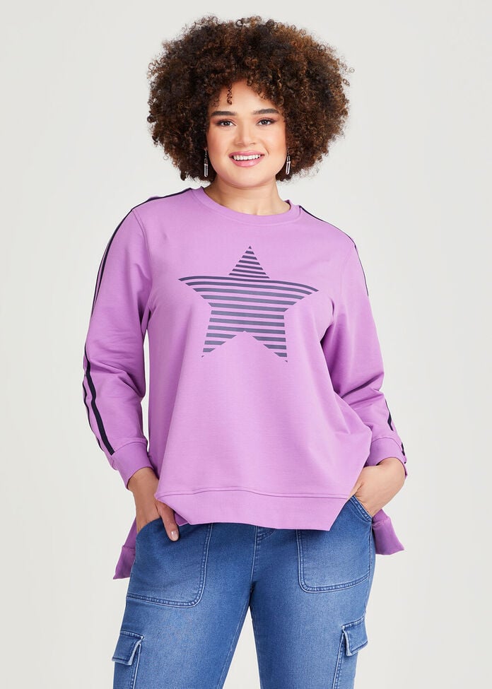 Cotton Stripe Star Sweatshirt, , hi-res