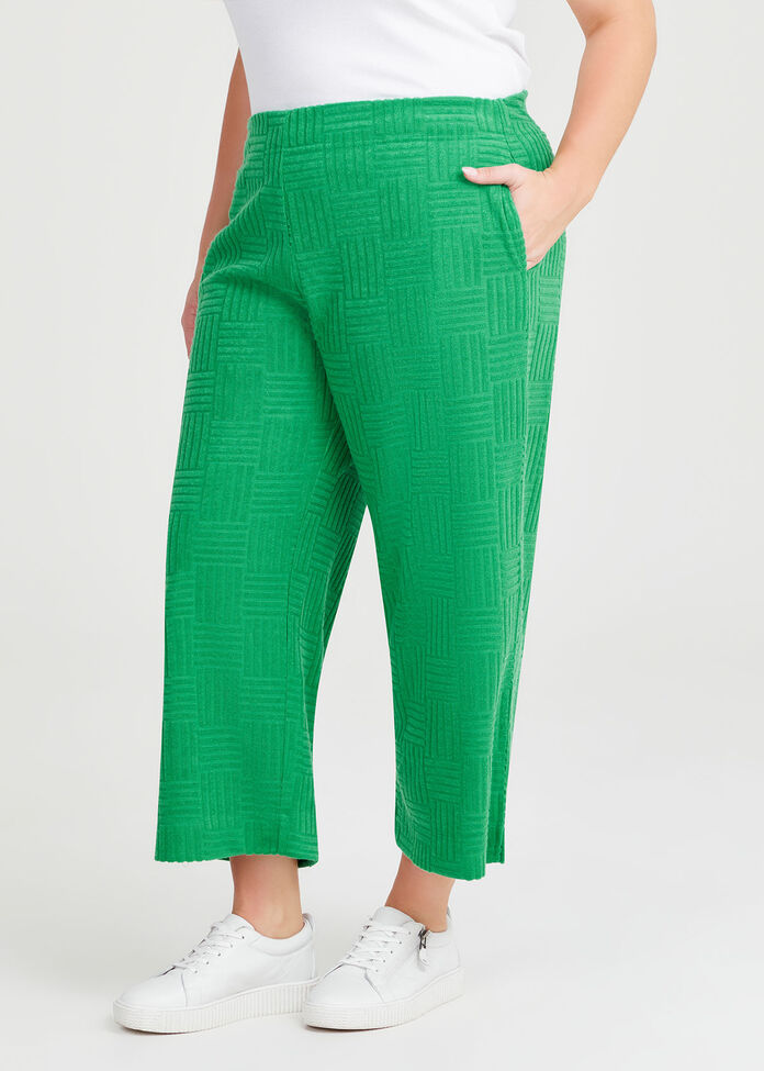 Casual Terry Crop Pant, GREEN, hi-res