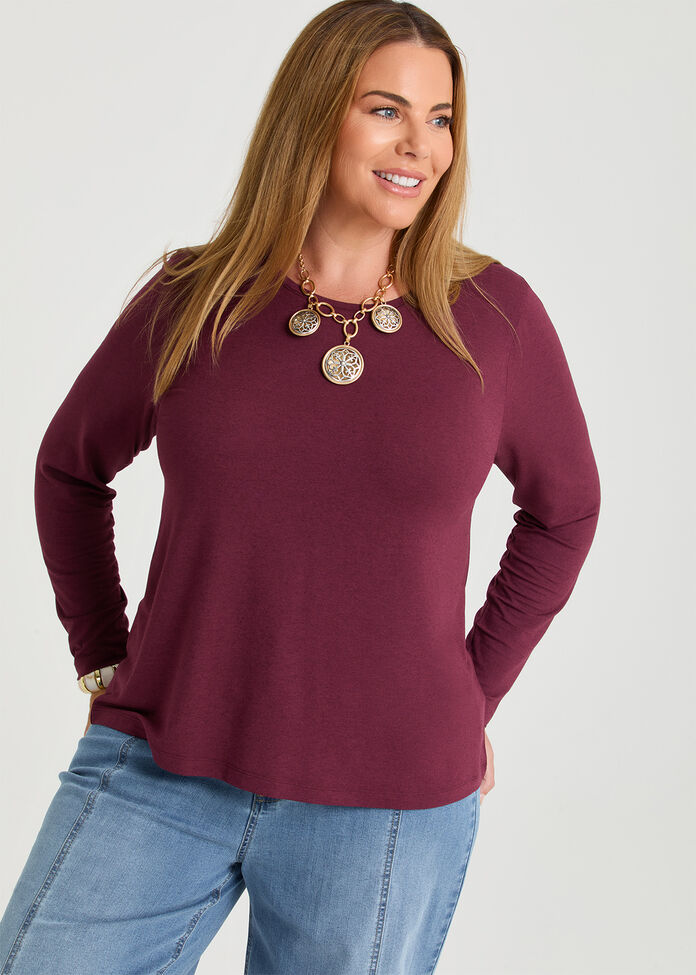 Australian Wool Modal Crew Neck Top, , hi-res