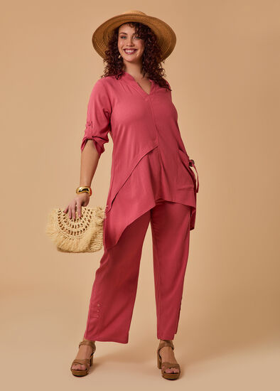 Plus Size Button Hem Natural Pant