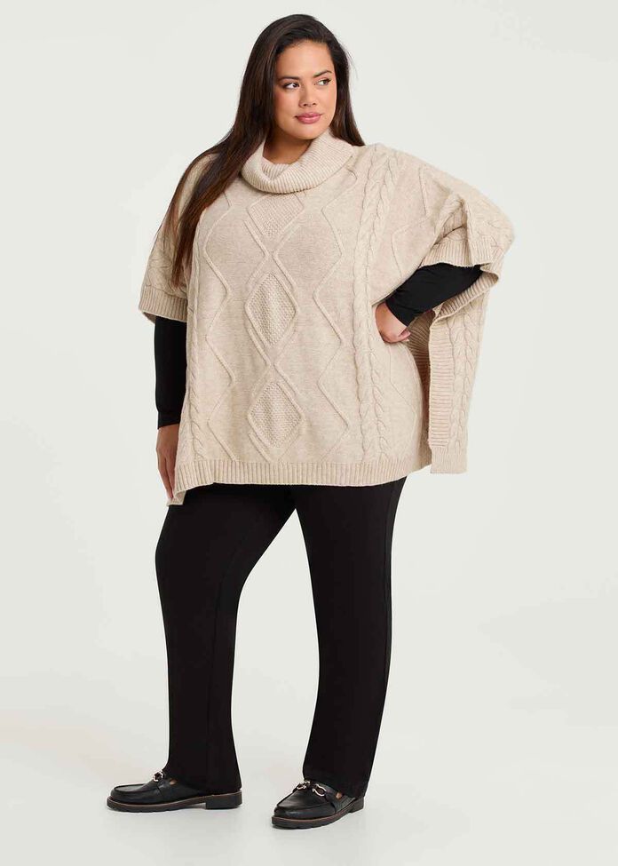 New Cable Relaxed Poncho, , hi-res