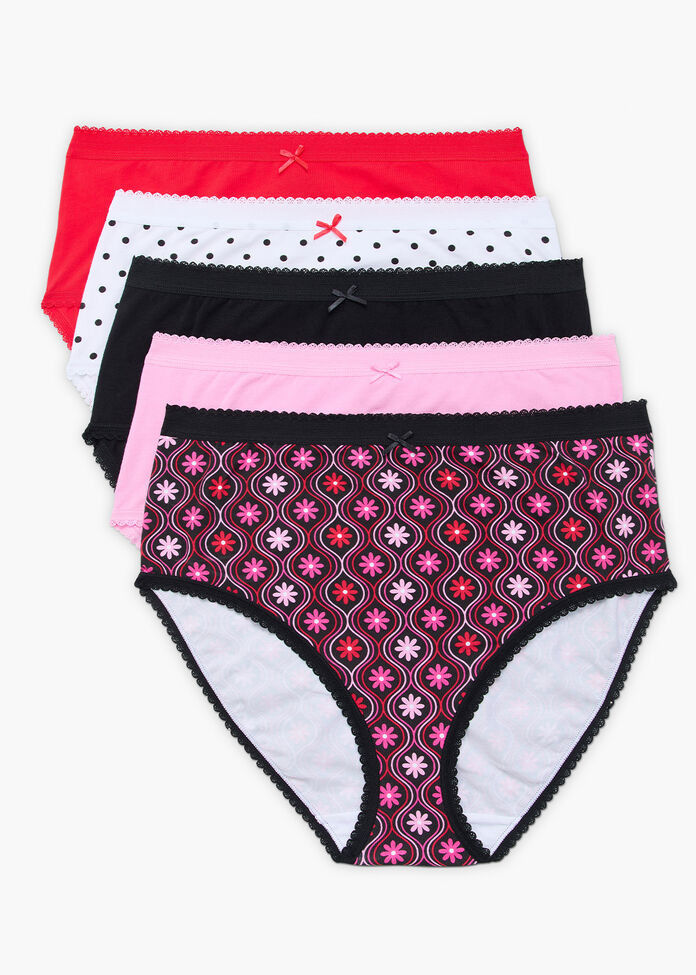 5 Pack Cotton Retro Floral Briefs, , hi-res