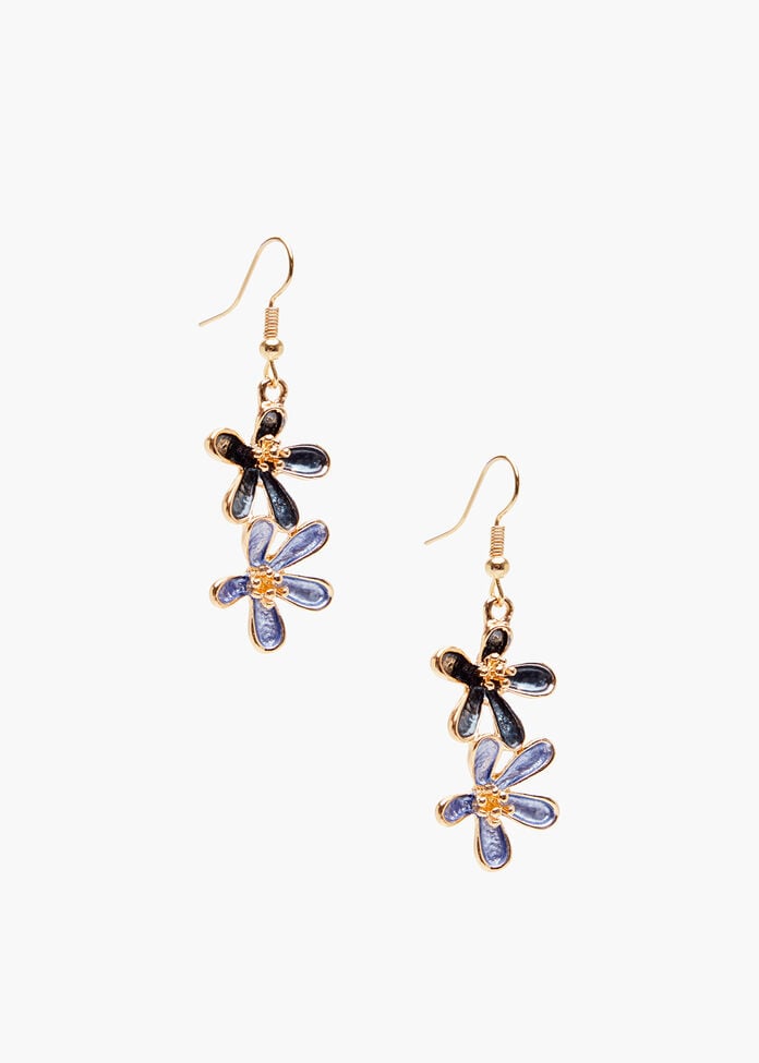 Enamel Flower Earrings, BLUE, hi-res