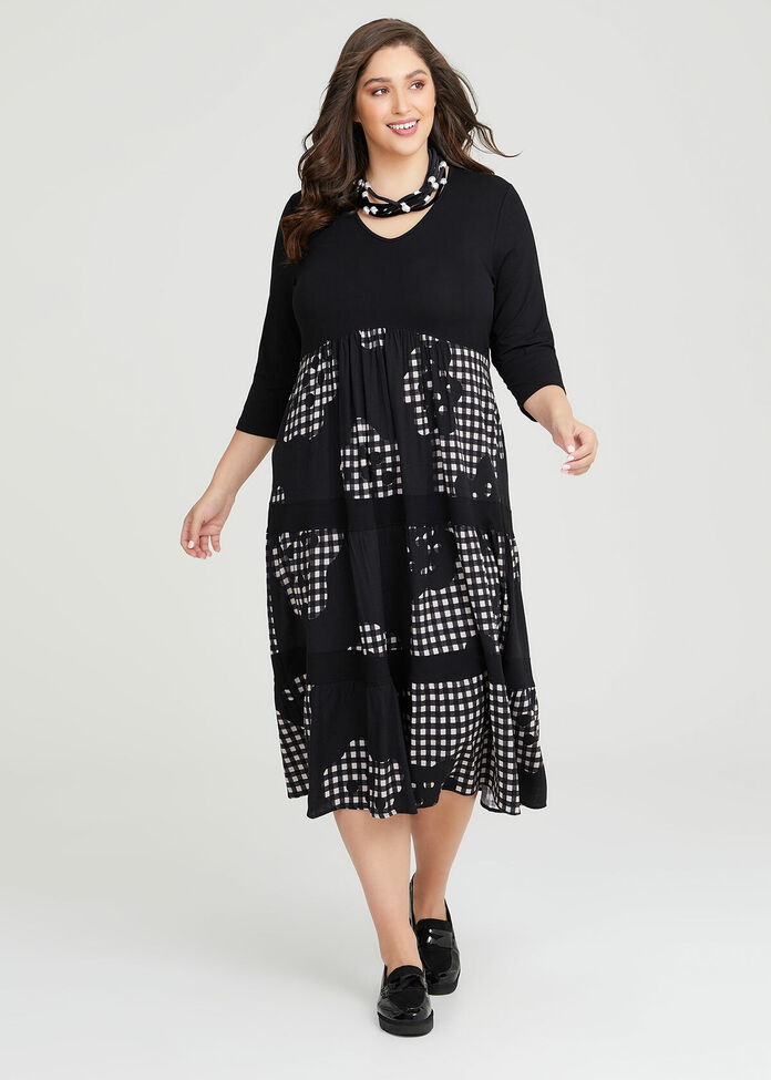 Gingham Natural Tier Maxi Dress, , hi-res