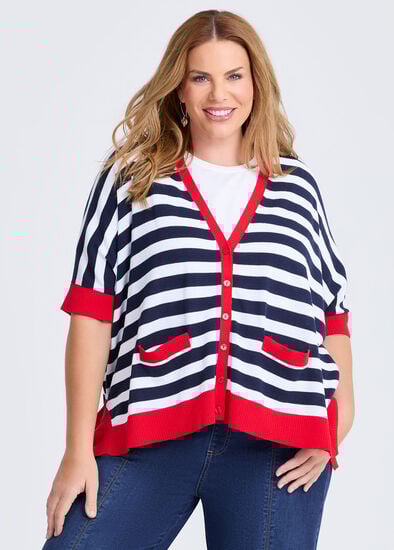 Plus Size Stripe Oversized Cardigan