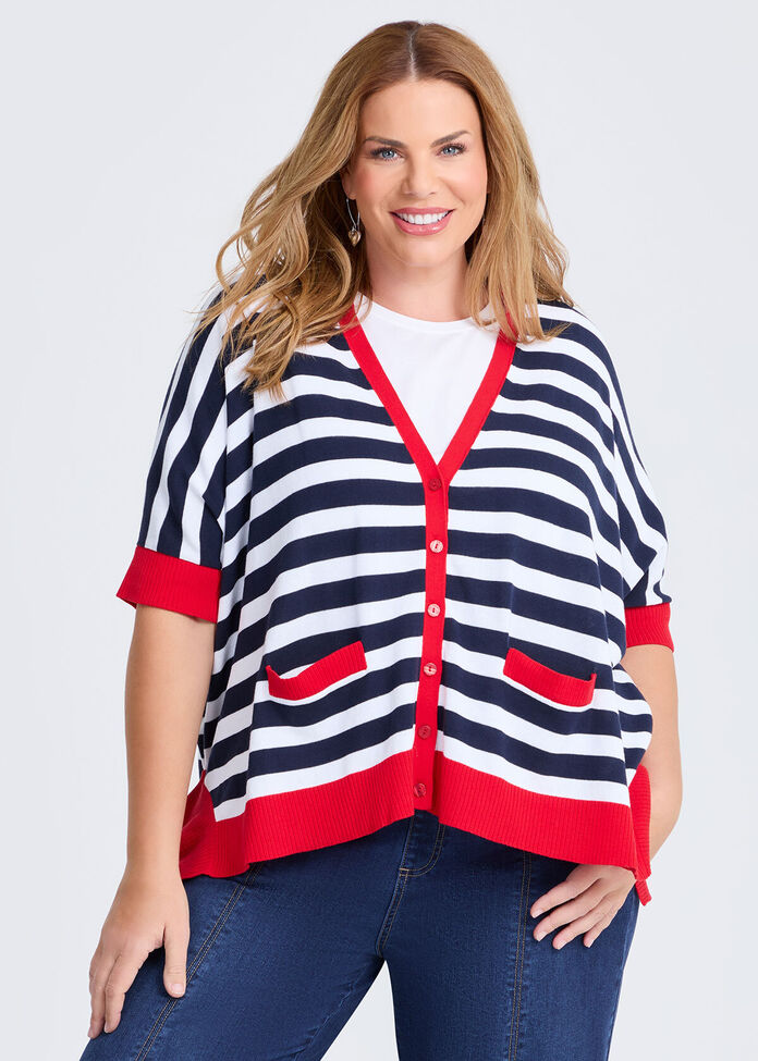 Stripe Oversized Cardigan, , hi-res