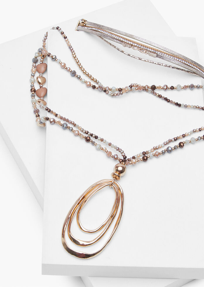 Beaded Oval Necklace, , hi-res