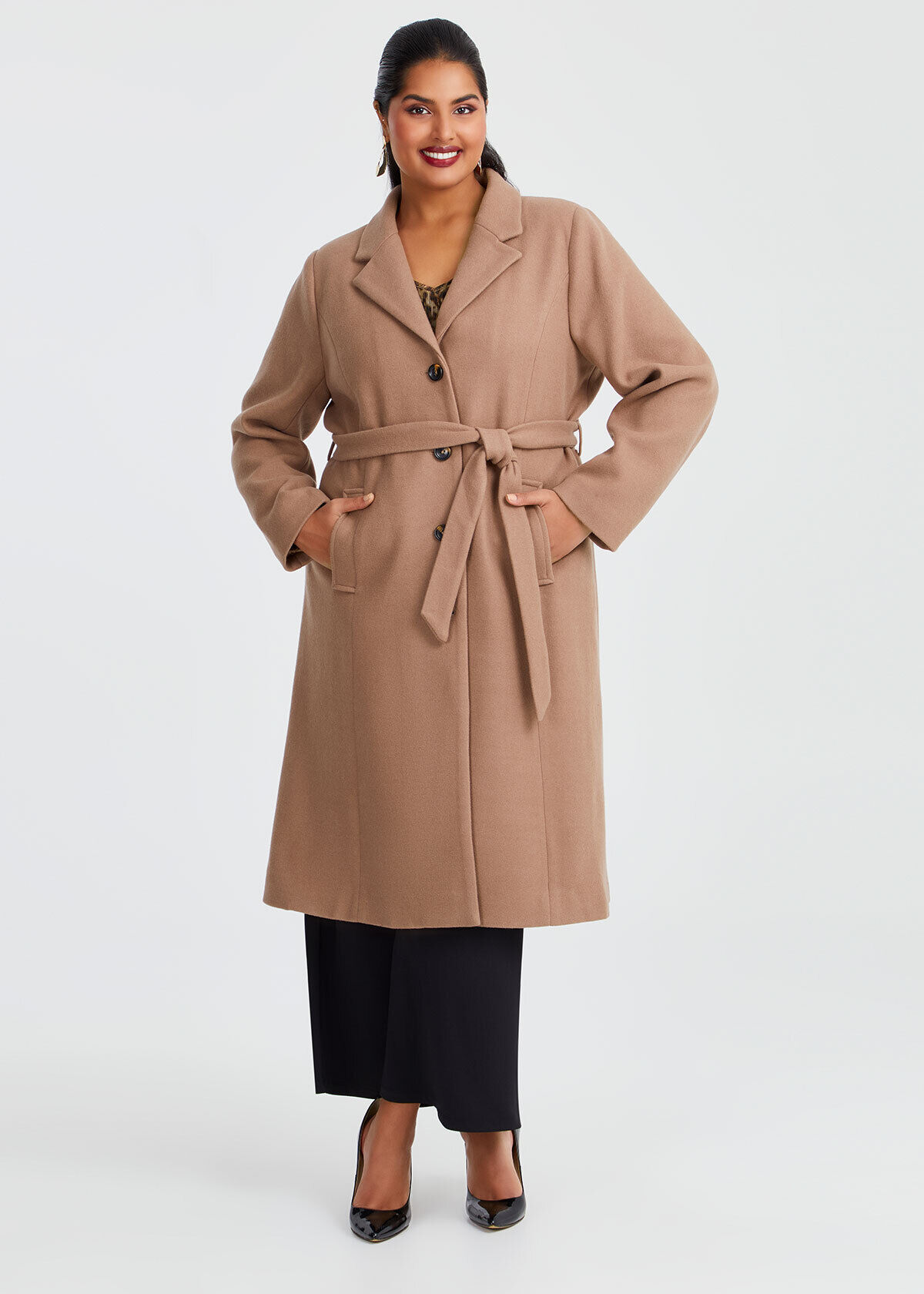 Shop Plus Size Kala Belted Coat, Green | Taking Shape NZ