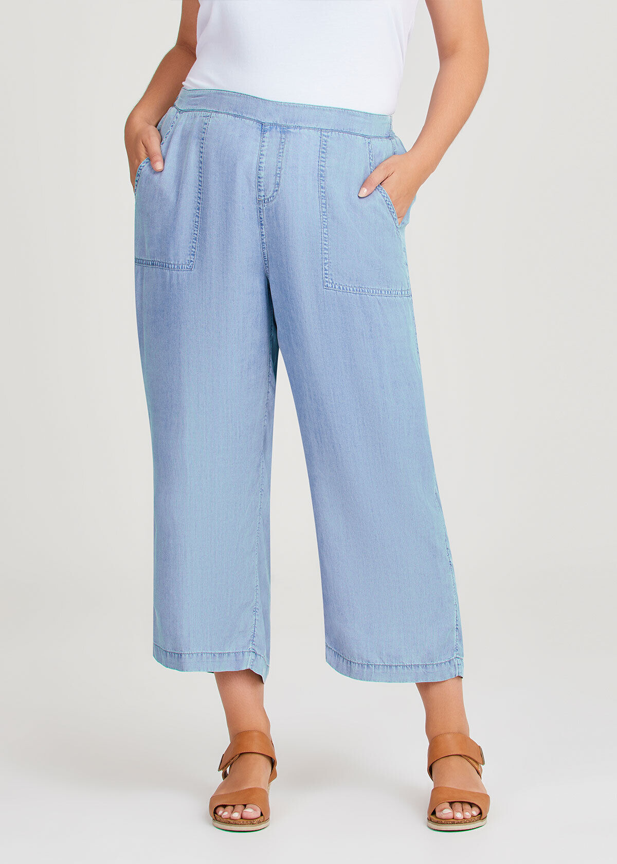 Chambray wide leg cropped pants best sale