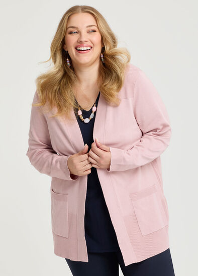 Plus Size Natural Rib Detail Long Cardigan