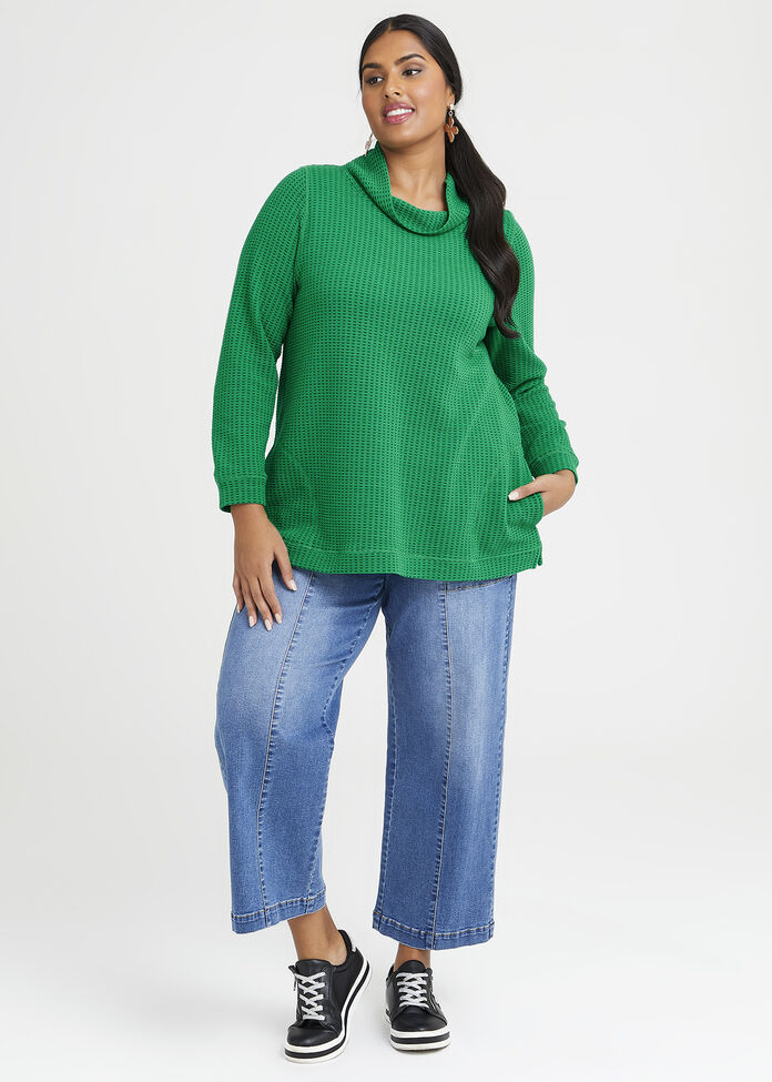 Texture Cowl Neck Ticking Top, , hi-res