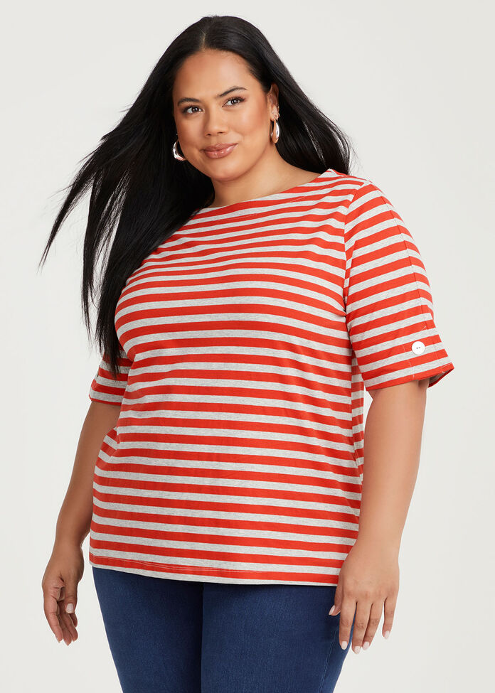 Cotton Stripe T-shirt, , hi-res