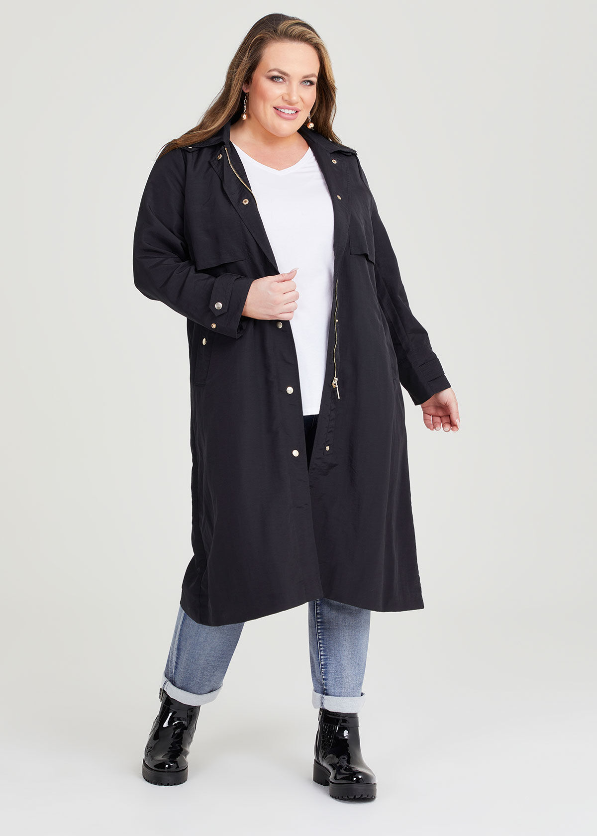 Shop Plus Size Weekend Zip Trench Coat, Black | Taking Shape AU