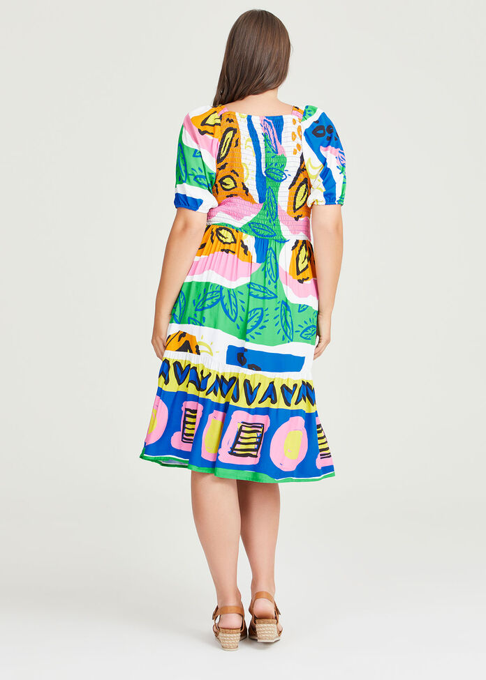 Shop Plus Size Natural Sunseeker Shirred Dress in Multi | Taking Shape AU