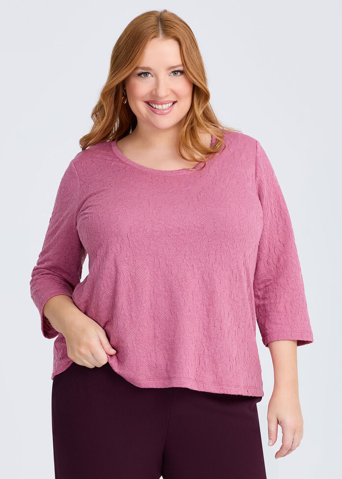 Floral Textured Knit Top, DEEP ROSE, hi-res